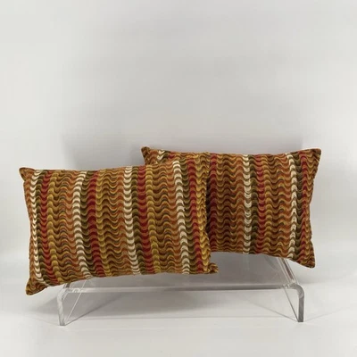 Pier 1 Set of 2 Throw Pillows Retro Wavy Stripe Boho Multicolor Lumbar Cushion - Image 1 of 4