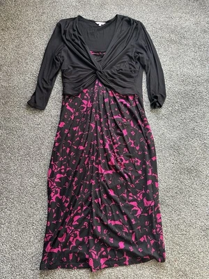 Womens M&S Per Una Dress, Size 14, Black, Purple, Long Sleeve, Stretch, Lined — 第 1/4 张图片