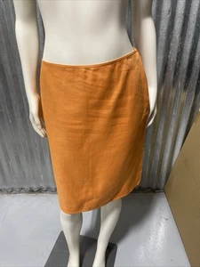 ELLEN TRACY Skirt LINDA ALLARD 100% Linen Pencil Fall Orange Size 6 VTG - Picture 1 of 8