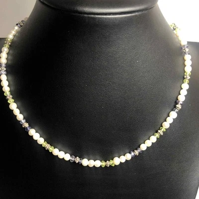 7806 VNTG Sterling oxidized 925 Pearl  amethyst Peridot 16" Necklace - Image 1 of 3