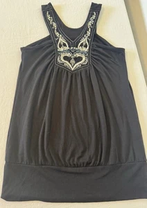 Vanity Y2K Babydoll Tank Top Womens Beaded Sequins Black Large - Picture 1 of 5