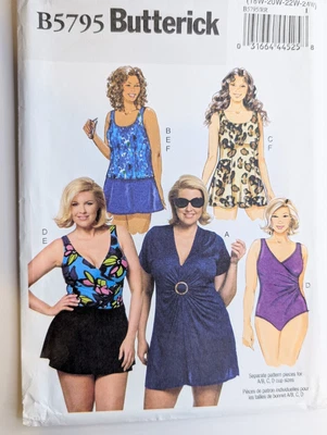 Butterick Sewing Pattern Women's Swimsuit Cover Up Briefs B5795 18W to 24W UNCUT - Image 1 of 4