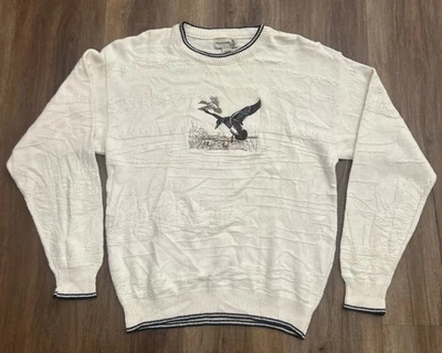 Vintage 90s Fieldmaster Mens Wild Duck Landing Sweater Cotton USA Ivory Size L - Image 1 of 4