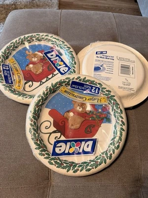 Conjunto de 3 12 Pacotes de Placas de Papel Dixie Natal Feriado Urso em Trenó NOS 1998 - Imagem 1 de 4