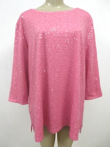 Top Lentejuelas Isaac Mizrahi Rosa Manga 3/4 XL Cuello Redondo Forrado Elástico - Imagen 1 de 10