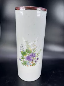 Ceramic cylinder Floral native plants Wall Pocket Vase Japan 7 1/4" - Picture 1 of 8
