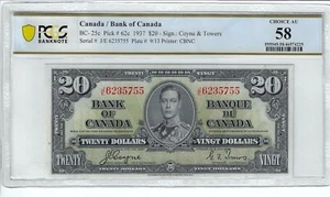 1937  BOC BC-25c, $20 Coy/Tow  SN# J/E 6235755 PCGS AU-58 - Picture 1 of 2
