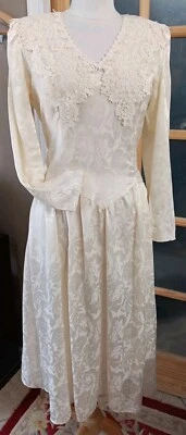 Vintage Dress Midi Lace Collar Embossed Drop Waist Romantic  11/12 Perfect - Image 1 of 4