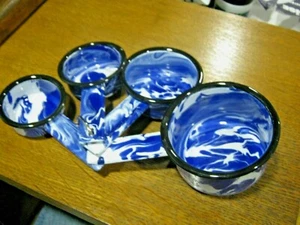4-teiliges BLAU & WEIß SPRITZER Emaille Geschirr MESSBECHER SET 1 C, 1/2 C, 1/3 C, 1/4 C B - Bild 1 von 5