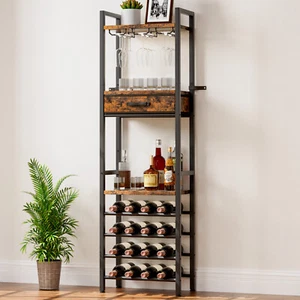 Weinregal Vintage Design,Weinständer mit Ablagefläche und Schublade als Geschenk - Bild 1 von 8