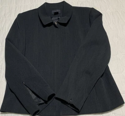 Womens Laura Scott Petite Size P16 Black Stripe Blazer/Jacket Zip Close Pockets - Image 1 of 4