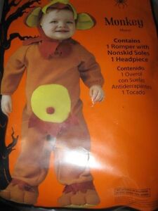 New Infant Baby MONKEY COSTUME 0-6 Months ROMPER 0-6M brown fabric outfit NIB