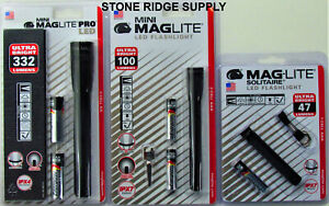 Maglite Pro SP2P01H LED Black Flashlights 332, 100,& 47 Lumems 3 Lot Special 