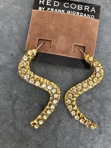 Retro Vintage rote Kobra Frank Giordano Gold Schlange Strass Ohrringe Ohrhänger 80er - Bild 1 von 4