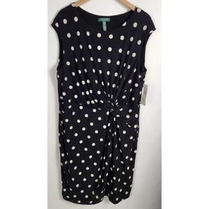 Lauren Ralph Lauren Women's Sz. 22W Black & White Polka Dot Cinched Dress NWT - Picture 1 of 6