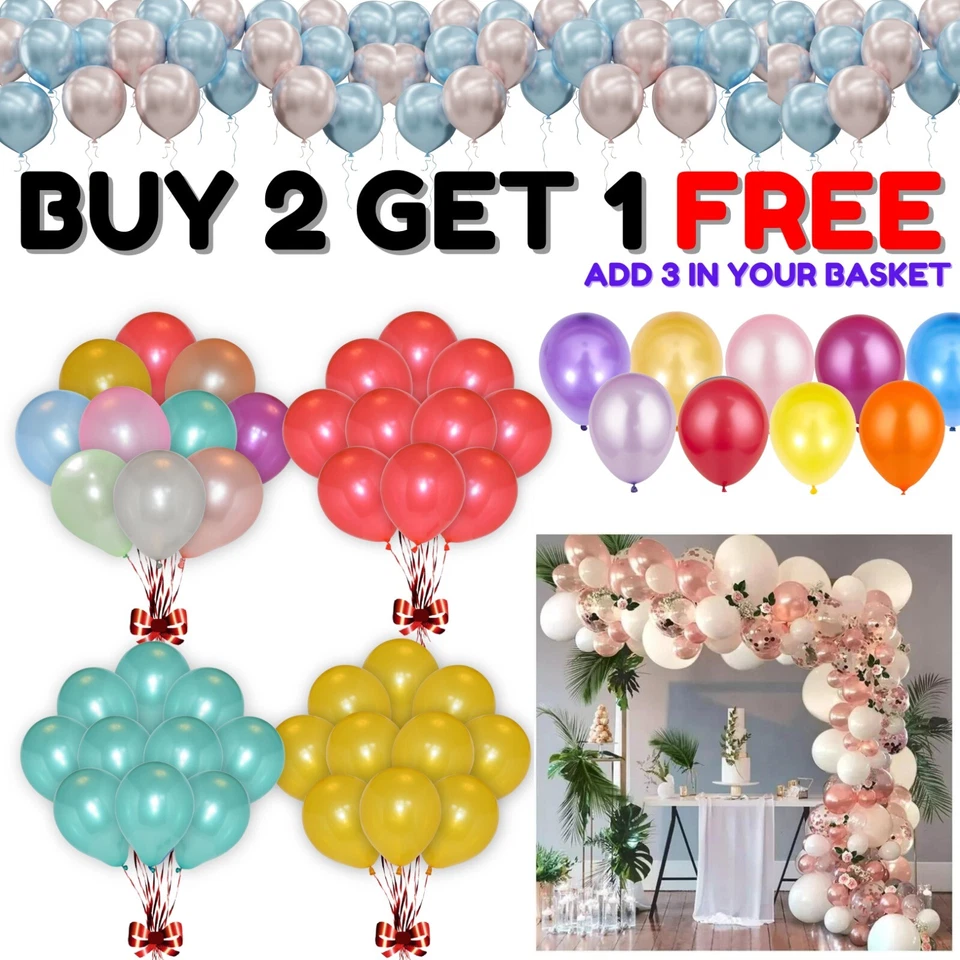 5" 10" 12" CHROME BALLOONS METALLIC LATEX PEARL Helium Baloons Birthday Party UK