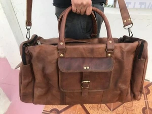 Leather Bag Travel Duffel Overnight Large Genuine Gym Vintage Weekend Men Duffle - Picture 1 of 8