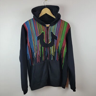 True Religion Men XL Hoodie Full Zip Rainbow Drip Horseshoe Logo Streetwear Rare - Image 1 of 4