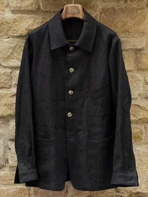 Men's French Chore Coat Linen Coat Work Jacket Vintage Casual Coat Spring Top - Image 1 of 4