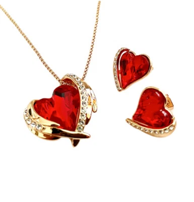 Rose gold finish heart Angel Red Ruby And created diamond necklace And Earrings - Image 1 of 4