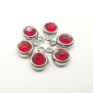 20pc 6mm Red Crystal Birthstone Charms Beads Pendant Stainless Steel Jewelry DIY - Picture 1 of 6