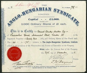 Anglo-Hungarian Syndicate Ltd., £1 shares, 190[2] - Picture 1 of 1