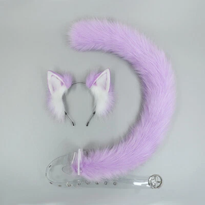 Lolita Headband Faux Fur Cats Ears and Tail Sets Plushly Animals Cosplay Props - Image 1 of 4