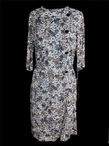 VINTAGE 1960'S DEADSTOCK GREY, BLACK AND WHITE FLORAL PRINT DRESS SIZE 10+ - Picture 1 of 3