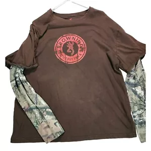 Men's Browning Outfitters Long Sleeve Tshirt Brown/Camo Sleeves Sz L Hunting - Picture 1 of 4