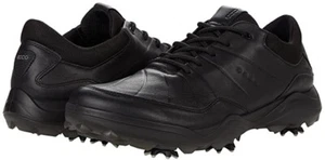 New ECCO Leather Strike Hydromax Men’s Size 6.5 or 8.5 Golf Shoes ALL Black - Picture 1 of 5