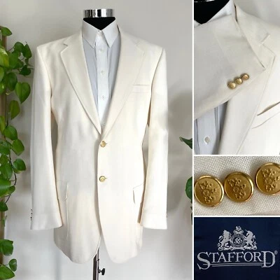 Blazer Stafford Para Hombres Hopsack Botón Dorado Lana Blanco Abrigo Deportivo Chaqueta Talla 42XL Foto 1 de 4