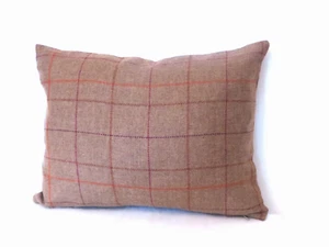Cushion cover in Brown and red check wool blend 16"x 12" - Picture 1 of 4