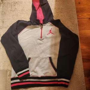Youth Girls Xl Jordan Pink Grey Black Hoody Sweatshirt - Picture 1 of 2