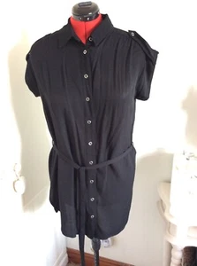 Autograph Black Silky Sleeveless Longline Tunic Blouse Top & Self Tie Belt 12 - Picture 1 of 6