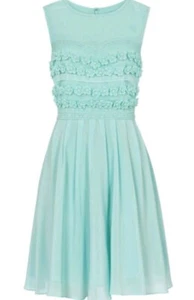 Reiss Lemine Silk Prom Dress UK 12 10 Blue Sleeveless Pleated Raised Flowers - Picture 1 of 14