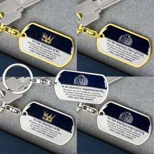Stainless Steel Keychain Keyring To My Badass Son Daughter Granddaughter Gifts - Picture 1 of 15