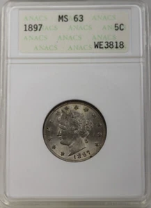 1897 Liberty Nickel : ANACS MS63 Soapbox Holder - Picture 1 of 4