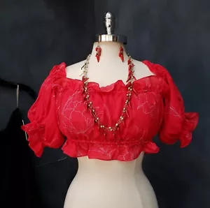 Carolina Herrera Red Off-Shoulder Ruffle Floral Silk Top 8 NWTs* $790 - Picture 1 of 13