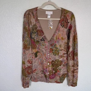 Soft Surroundings Cardigan Women Large Beaded Paisley Floral Sweater Embellished - Picture 1 of 11