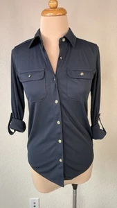 NEW Ralph Lauren Blue Gold Button Fitted Blouse Top S - Picture 1 of 5