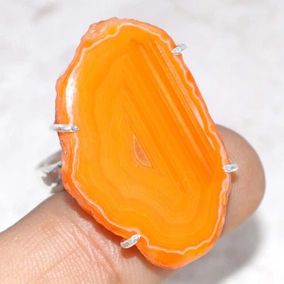 Anillo enchapado en plata 925 con bandas cornalina druzy rebanada piedra preciosa tamaño EE. UU. 9 GW Foto 1 de 3