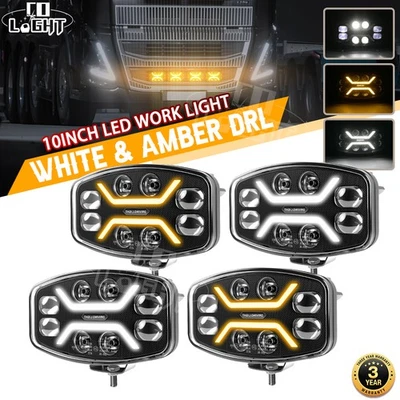 4X 10" Led Oval Fog Spot Light White Amber For Truck Lorry Volvo Renault DAF 24V - Image 1 of 4