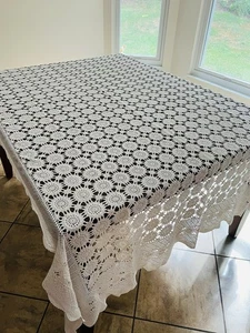 Large crocheted tablecloth Spoke wheel pattern could be twin coverlet - Picture 1 of 10