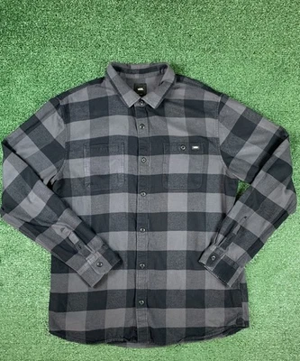 Camisa de manga larga con botones a cuadros Vans para hombre talla XL, negra y gris  Foto 1 de 4