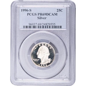 1996-S Washington Silver Quarter ~ PCGS PR69DCAM - Foto 1 di 2