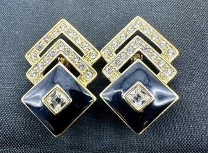 Vintage Trifari Gold Emaille Kristall Runway Clip On Ohrringe - Bild 1 von 4