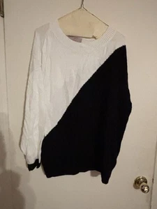 Maglione Laurie Feltro XL Bianco Nero Colorblock Viscosa Bambù Maglia Pullover - Foto 1 di 3