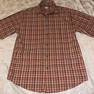 Mens M Plaid Orange Carhartt Button Down Dress Shirt 100% Cotton - Picture 1 of 4