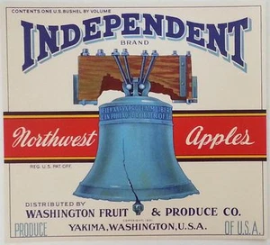 Vintage Independent Northwest Apples Crate Label Yakima, Wa. Liberty Bell 1930's - Picture 1 of 1