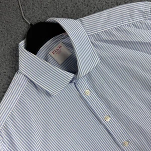 Thomas Pink Shirt Mens 16.5 Blue Striped Dress Formal Double French Cuffs Dinner - Picture 1 of 9